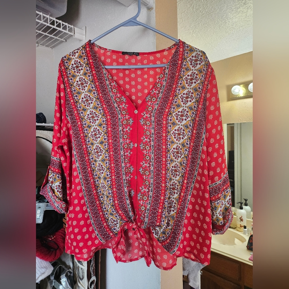 WEST KEI Talina Tie Front Boho Blouse - Medium